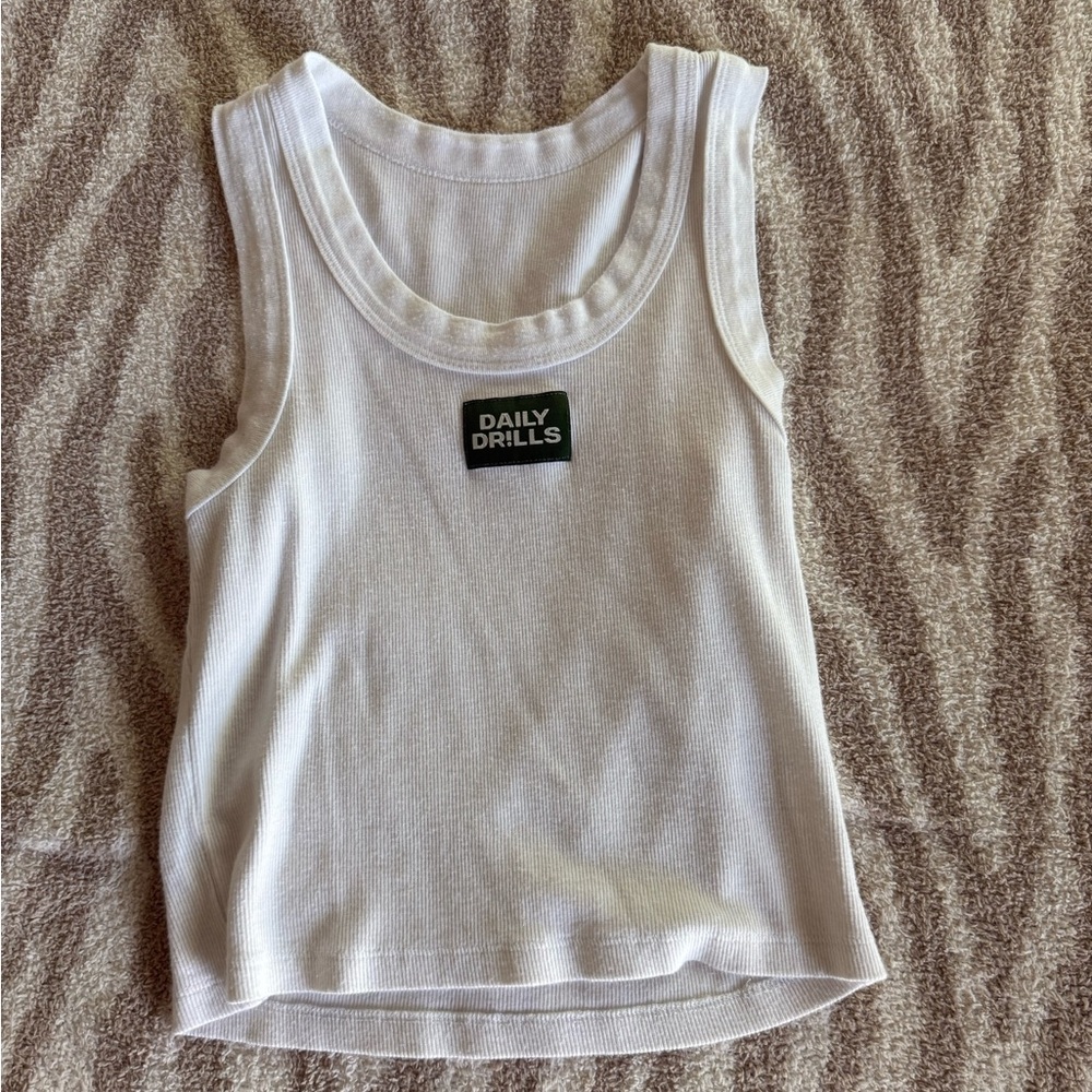 Daily Drills Logo Ribbed White Tank Top XS/S